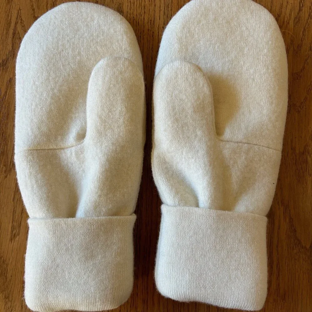 Cream Color Felted Wool Mittens from 100% Merino Wool Repurposed Sweater - Picture 3 of 3